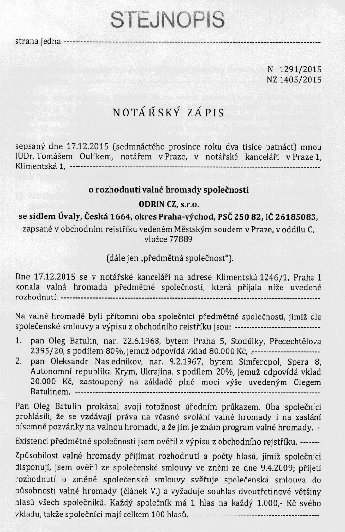Устав из реестра Чехии